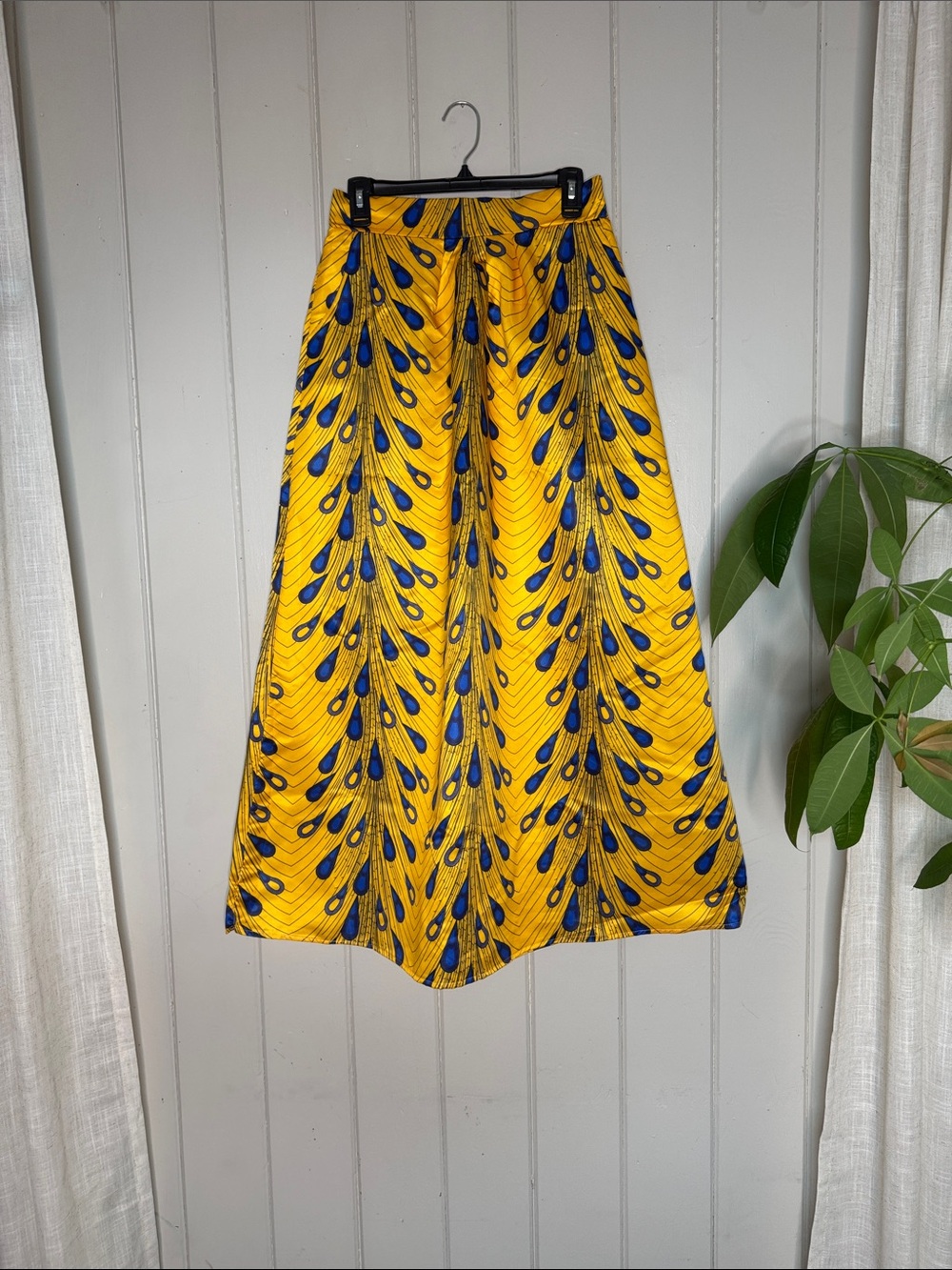 Yellow & Blue Patterned Maxi Skirt with Pockets
